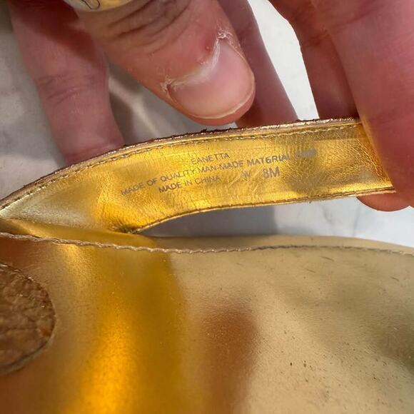 Enzo Angiolini Eanetta Sandals Women's 8 Stacked Wedge Heel Jeweled Beaded Gold - Picture 8 of 10